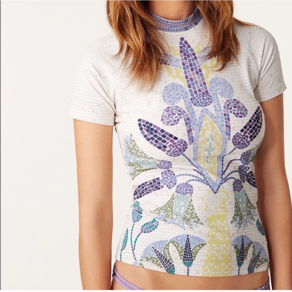 Tory Burch Provence Pompei‎ Mosaic Rash Guard Swim Top Shirt XS